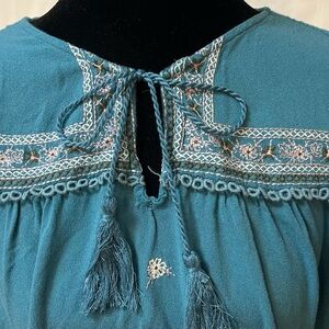 Time and Tru Teal Embroidered Midi Dress